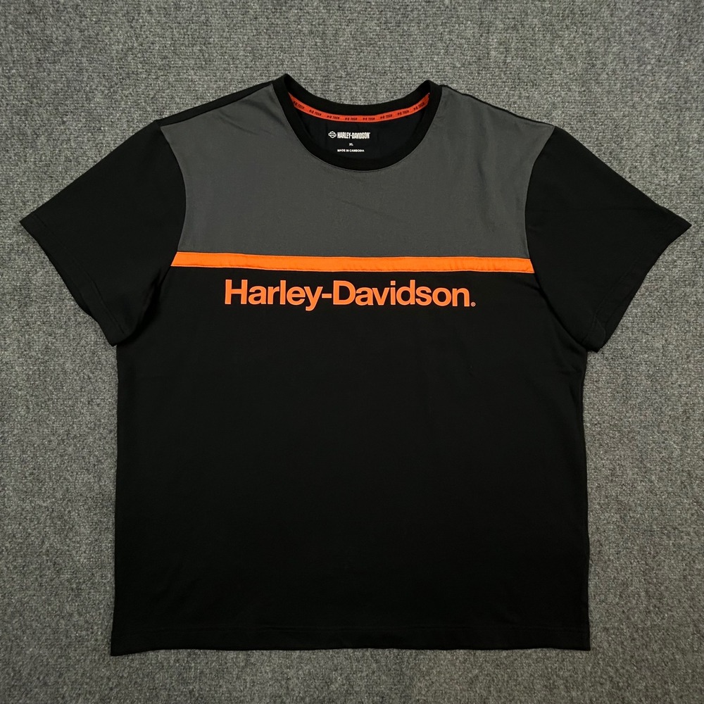 Harley-Davidson Tech T-Shirt Mens XL Black Orange H-D Tech Colorblock Biker